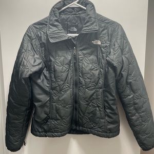 Women's The North Face Full Zip Jacket Black Top-Stitch Leaves SMALL